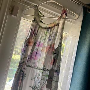 Calvin Klein MIDI floral ruffle hem dress belt